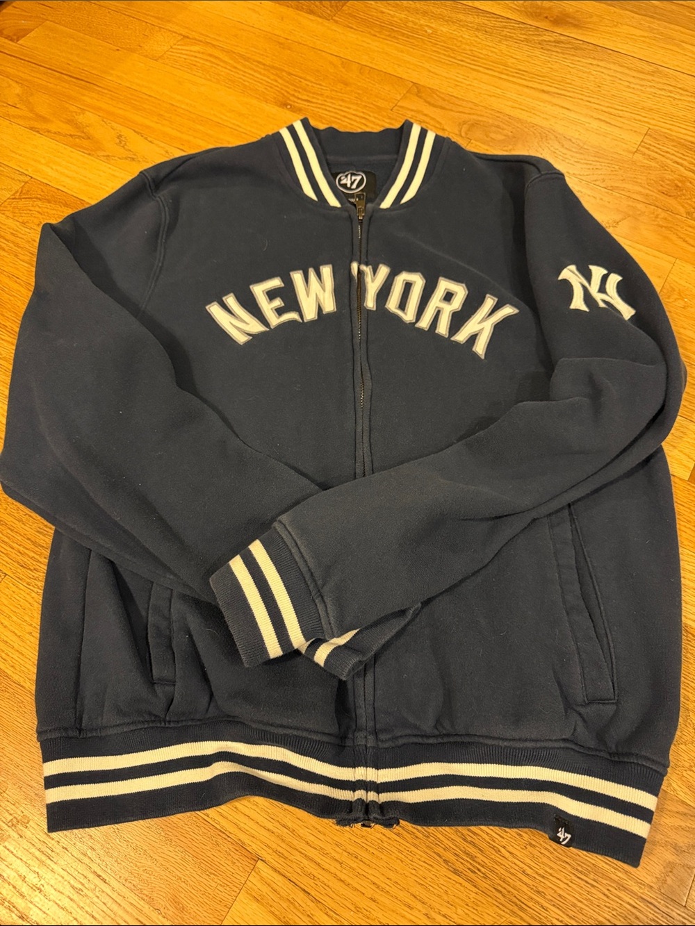 ‘47 Brand - NEW YORK Yankees Navy and White New York Zip-Front Varsity Jacket